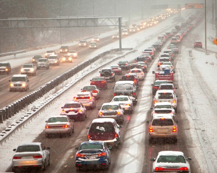 Midwest winter traffic jam, pros and cons of living in Indianapolis