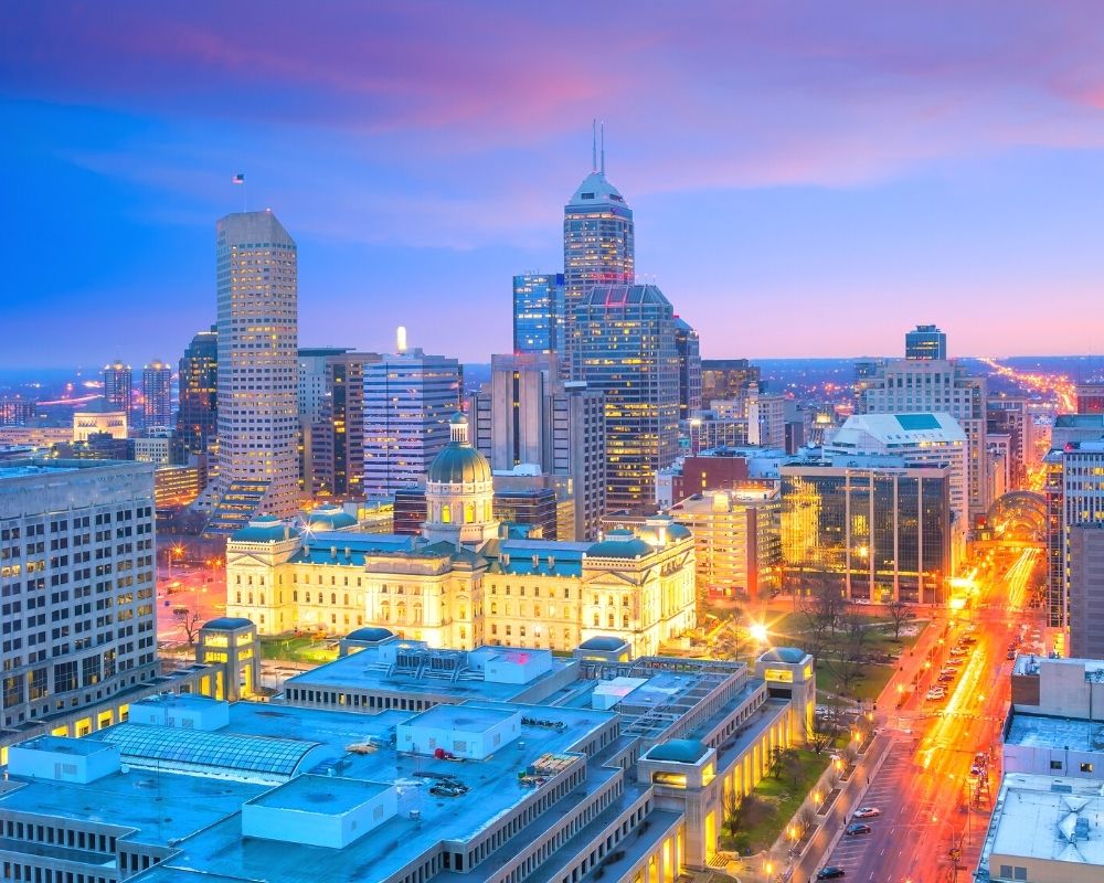 Indianapolis city center at dusk, How much does it cost to live in Indianapolis