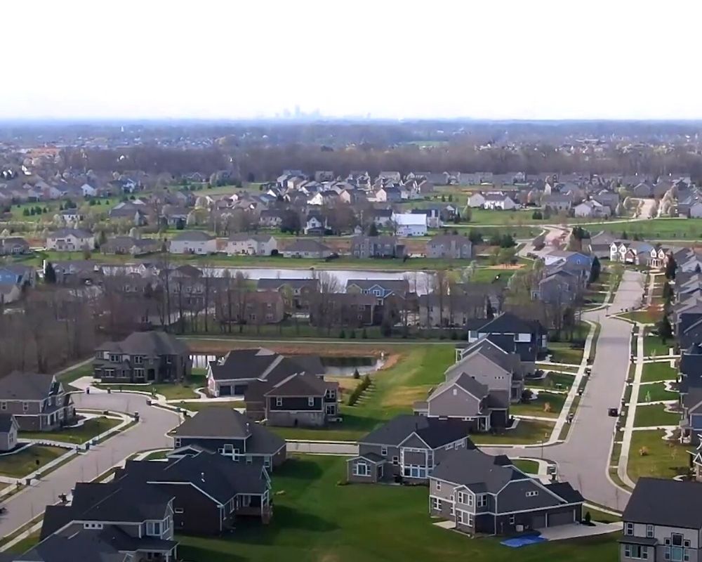 aerial view of a neighborhood in Northwest Carmel Indiana