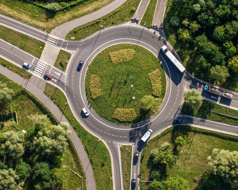 aerial view of a roundabout, Roads and infrastructure in Carmel Indiana