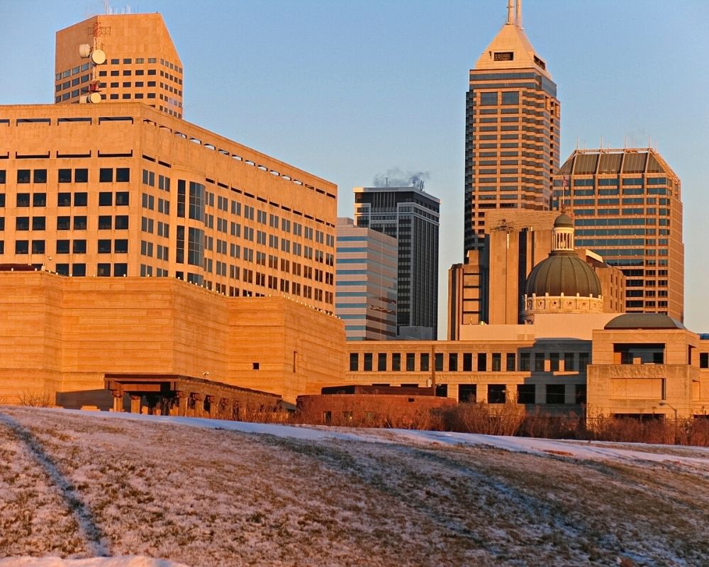 Frost covered ground in downtown Indianapolis