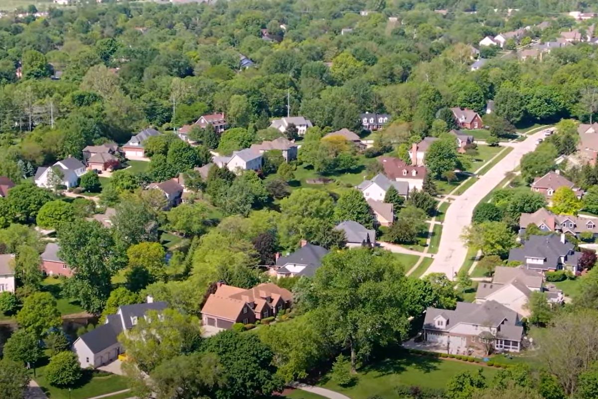 Indianapolis sububr neighborhood aerial view, Carmel and Zionsville Border