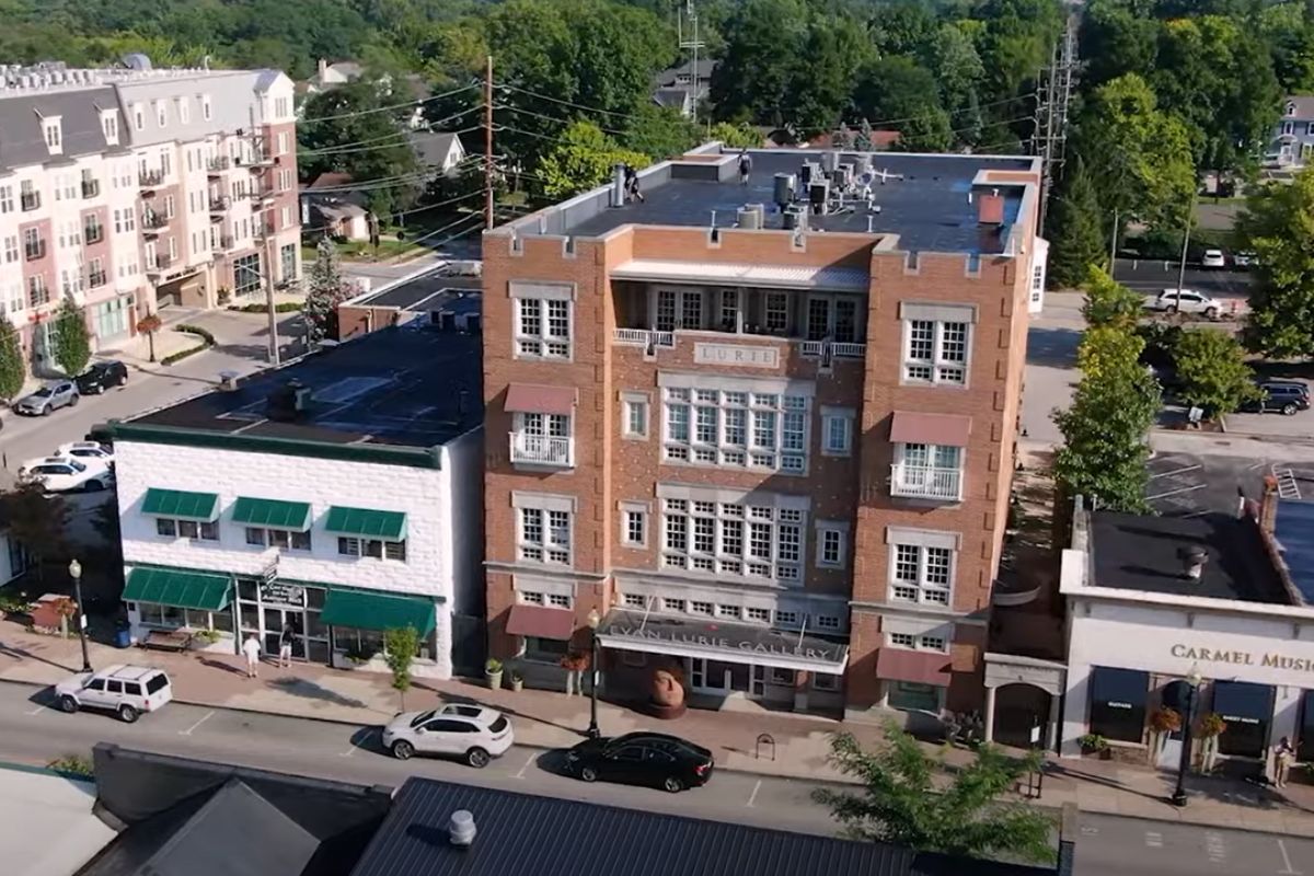 aerial view of downtown Carmel Arts and Design District, Best Downtown Suburbs of Indianapolis image
