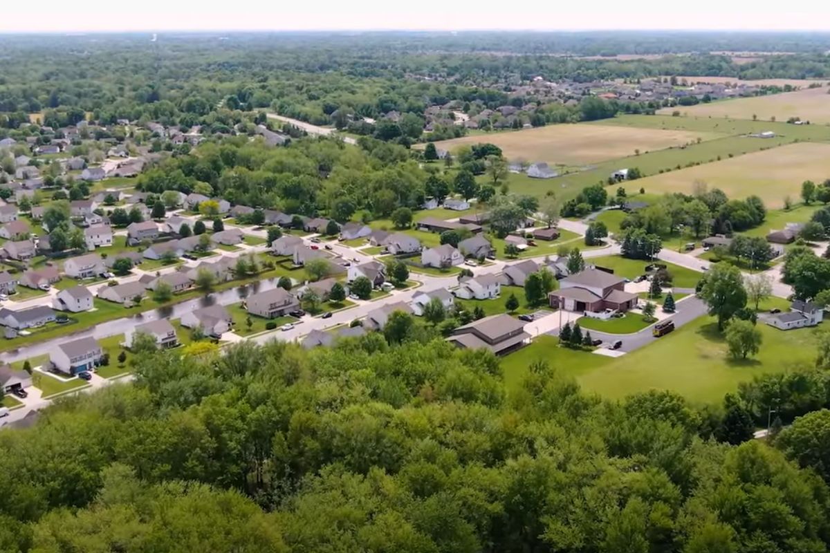 aerial view of a Pittsboro Indiana neighborhood